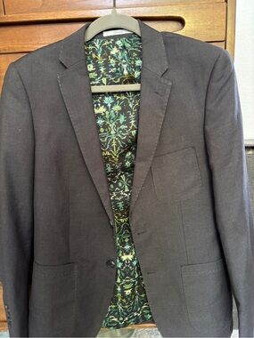 Edge WD NY Men's Black Blazer with Patterned Green Lining/stitching size small